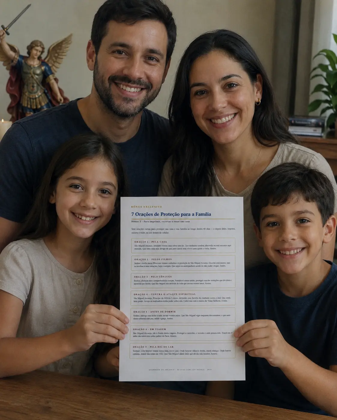 Família rezando com o bônus 7 Orações de Proteção